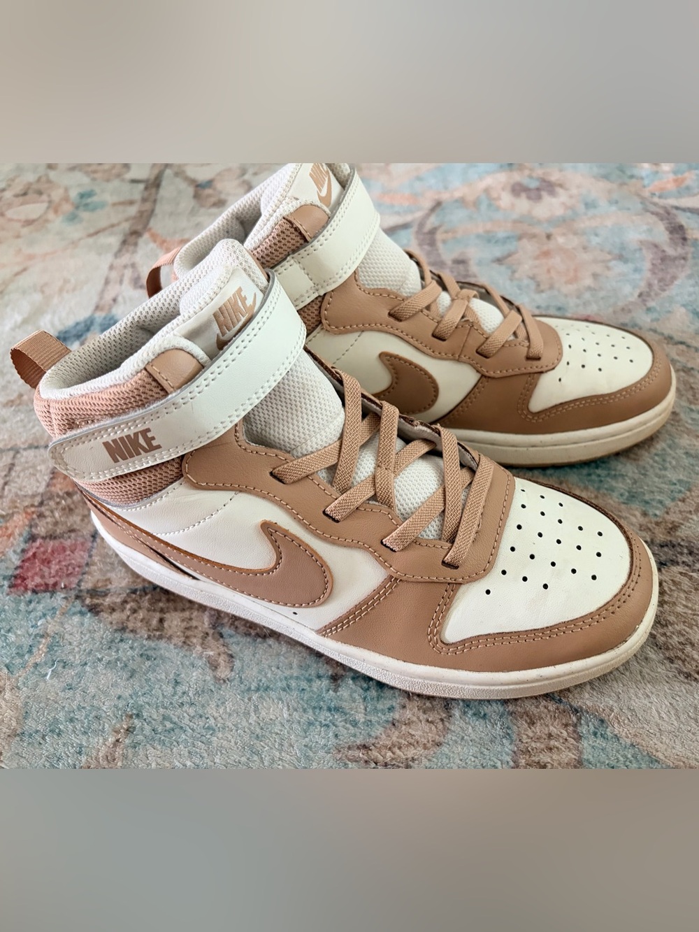Nike Kids Mid-Top Sneakers in Tan and White